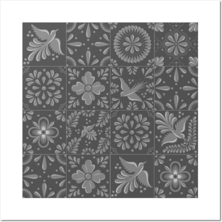 Mexican Gray Talavera Tile Pattern by Akbaly Posters and Art